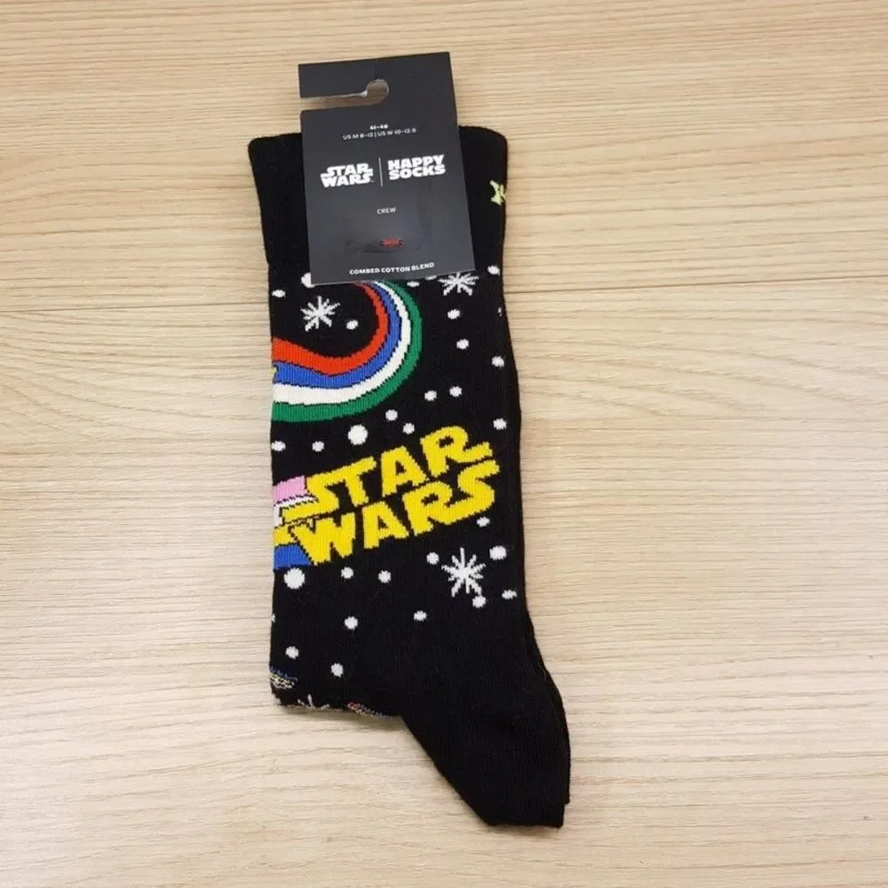 HAPPY SOCKS Crew Socks Black Star Wars Combed Cotton Unisex M 8-12 W 10-12.5